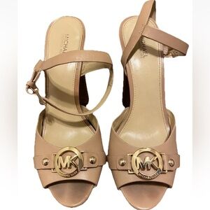 Michael Kors Racquel Platform Sandal Suntan Size 8 M Heels Shoes READ